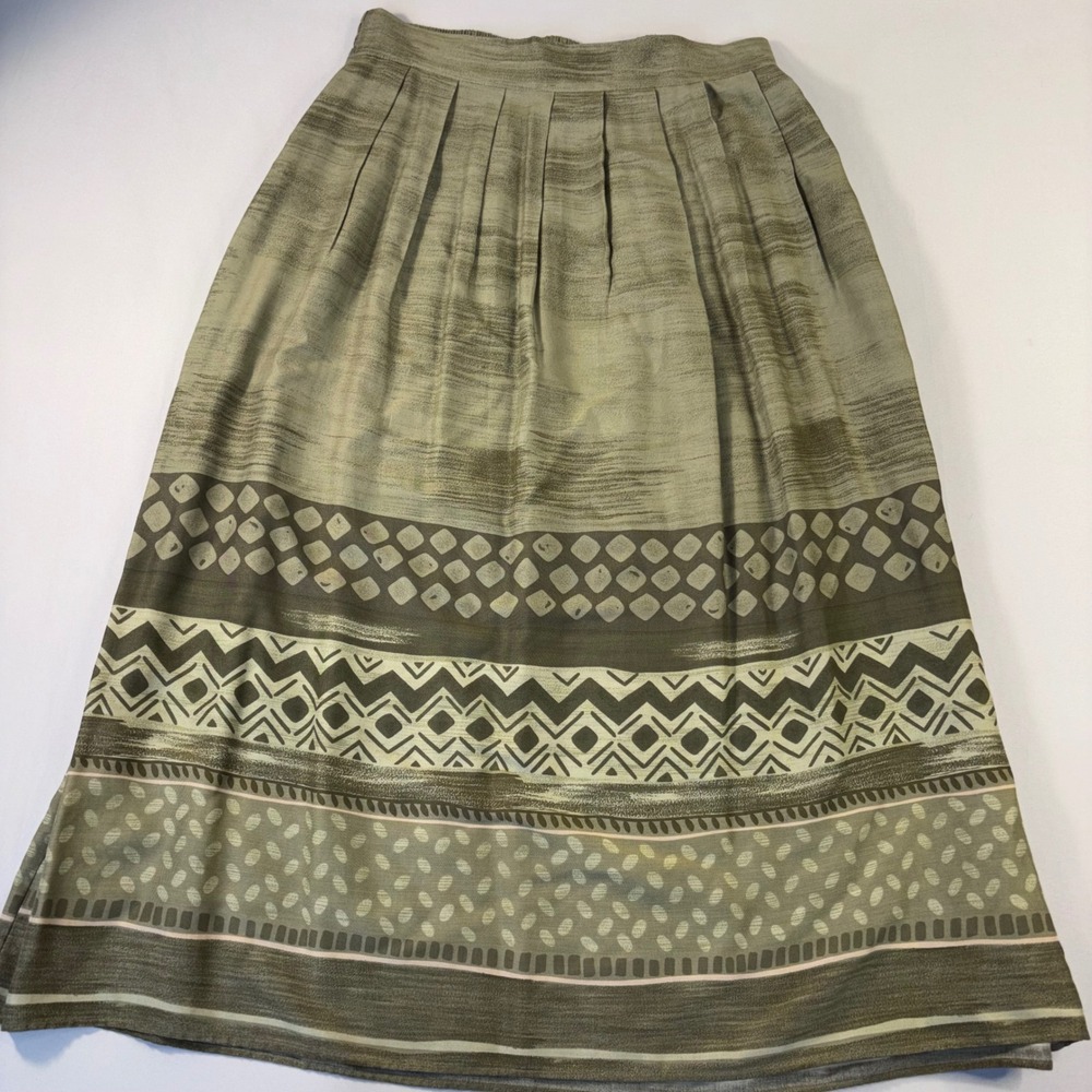 Vintage Sag Harbor Womens Medium Olive Green Geometric Print‎ Maxi Stretch Skirt